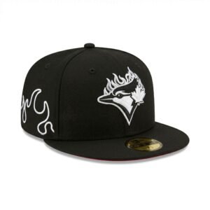 GORRA BLUE JAY NEGRO CON FLAMAS BLANCAS