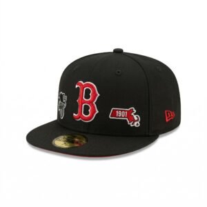 GORRA BOSTON NEGRO CON ROJO MULTI LOGOS