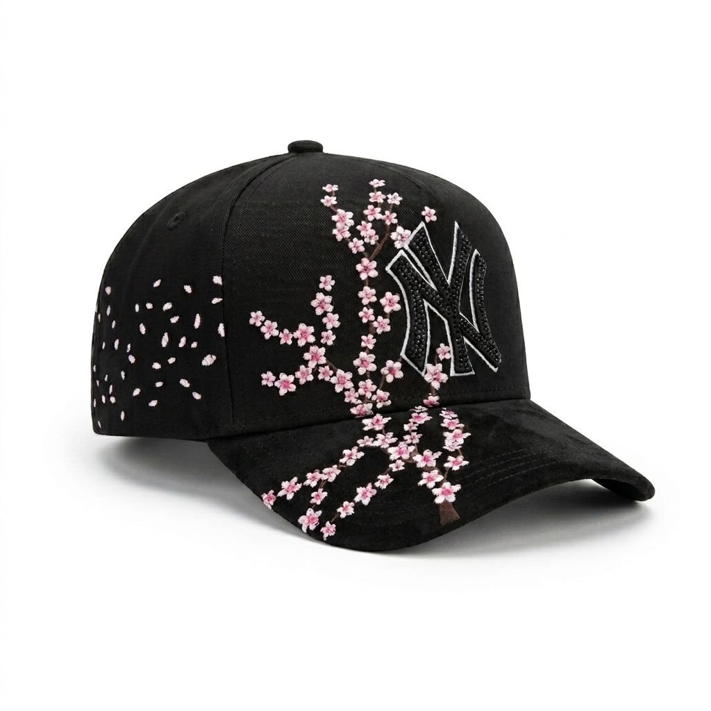GORRA SAKURA NEGRO CON ROSA